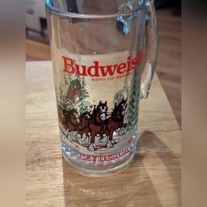 Budweiser Clydesdale Vintage Christmas 16 oz Beer Glass Mug Holiday 1989